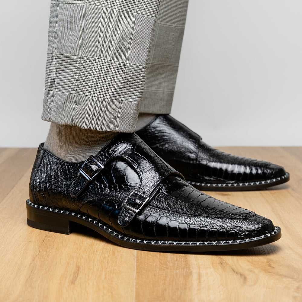 Genuine ostrich leg leather upper Shoes Napoli Black