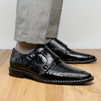 Genuine ostrich leg leather upper Shoes Napoli Black