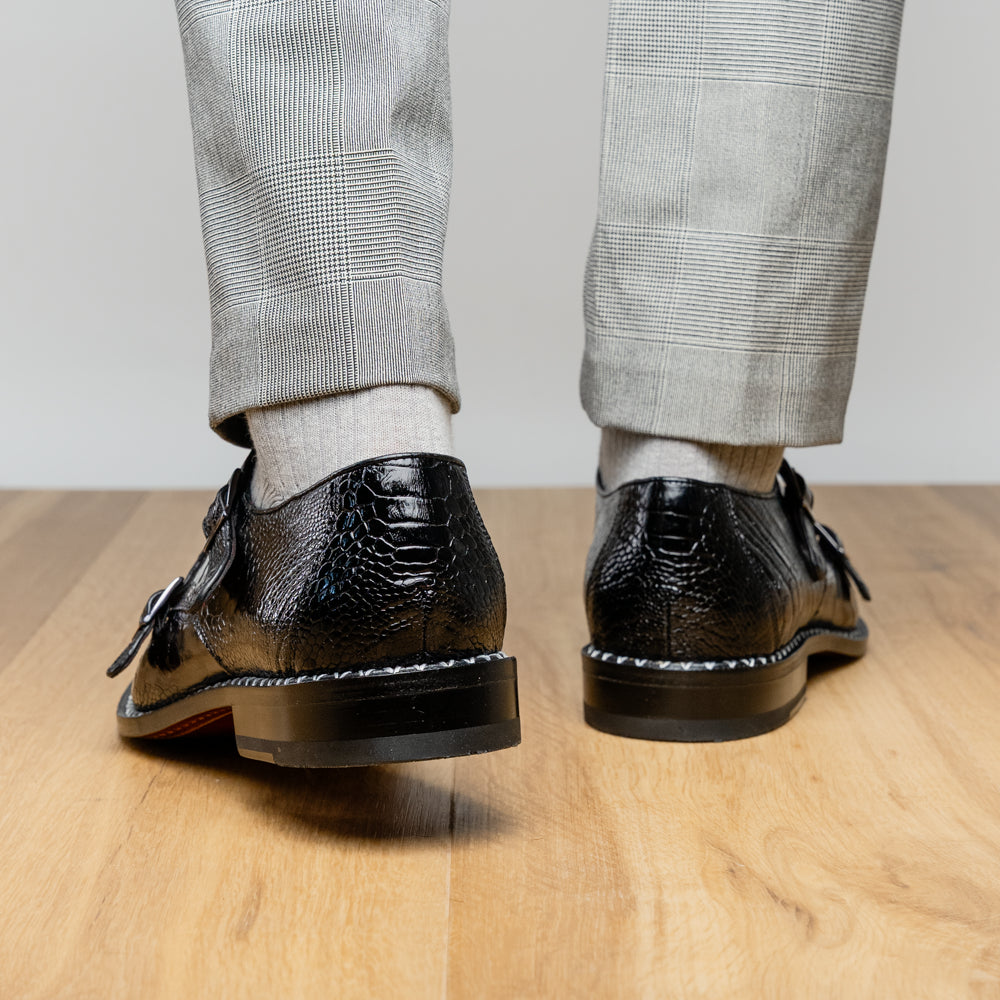 Genuine ostrich leg leather upper Shoes Napoli Black