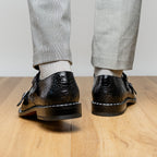 Genuine ostrich leg leather upper Shoes Napoli Black