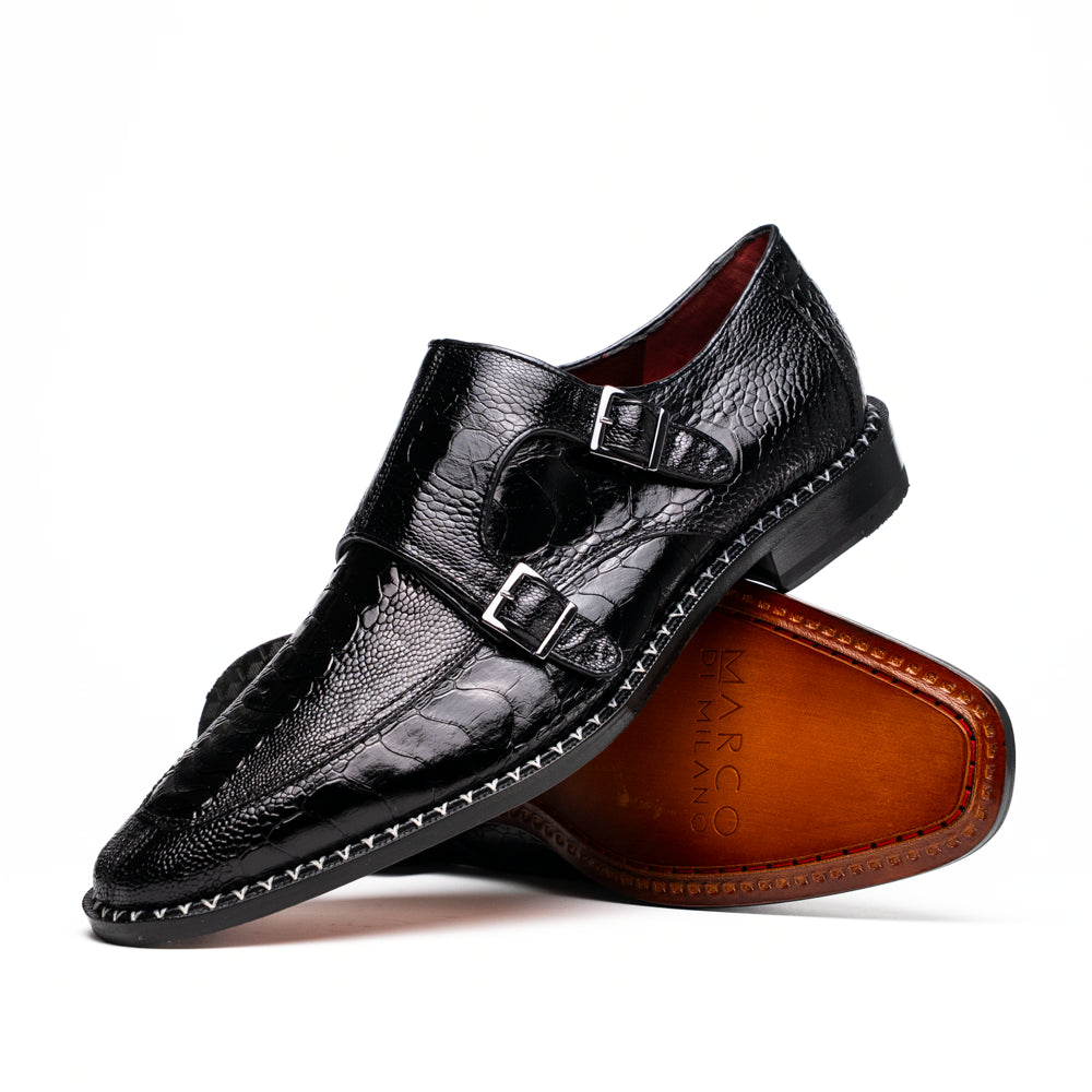 Genuine ostrich leg leather upper Shoes Napoli Black