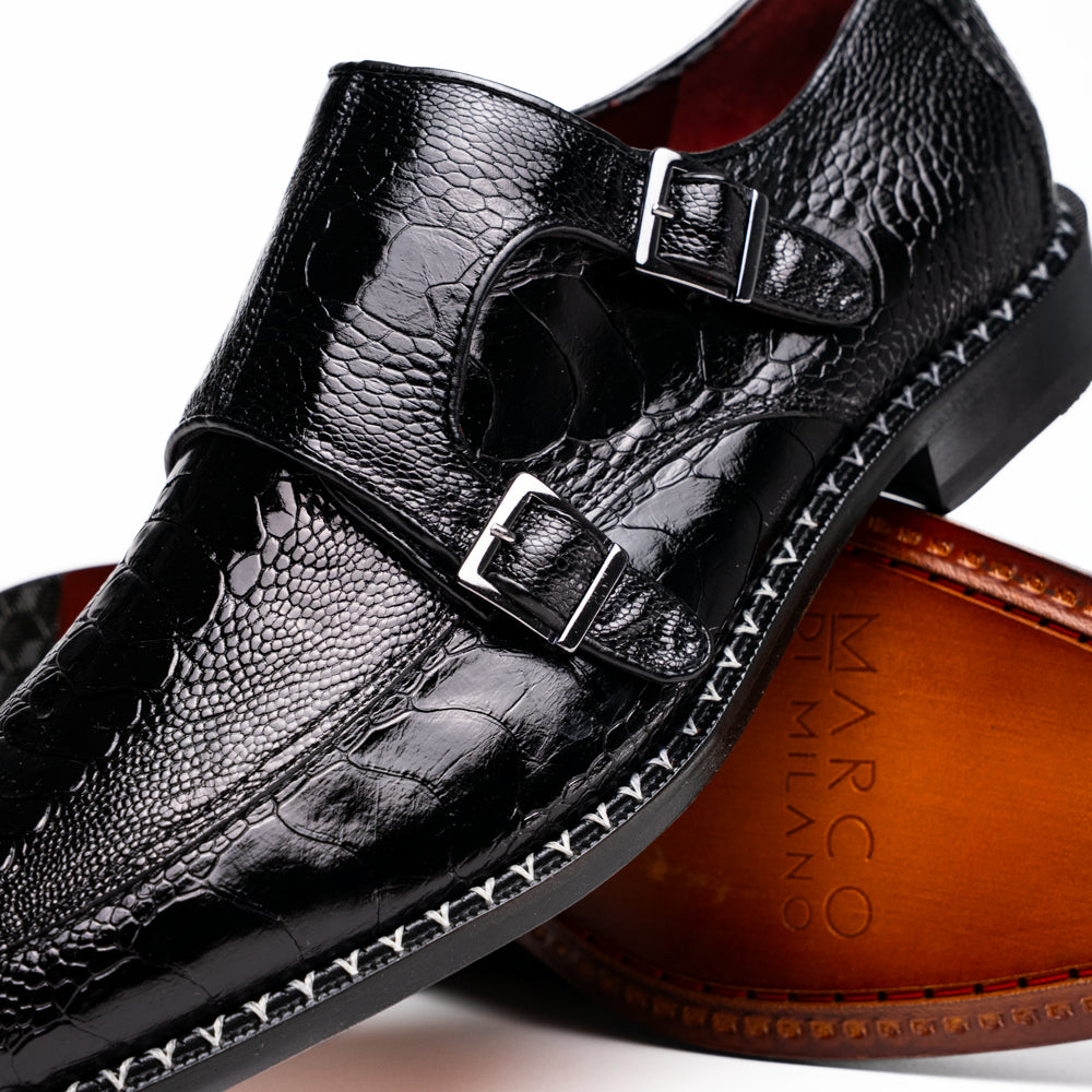 Genuine ostrich leg leather upper Shoes Napoli Black