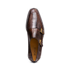 Genuine Ostrich Leg Double Monk Strap Shoes Napoli Brown