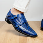Genuine Ostrich Leg Double Monk Strap Shoes Napoli Electric Blue