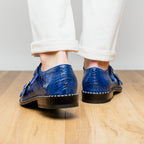 Genuine Ostrich Leg Double Monk Strap Shoes Napoli Electric Blue