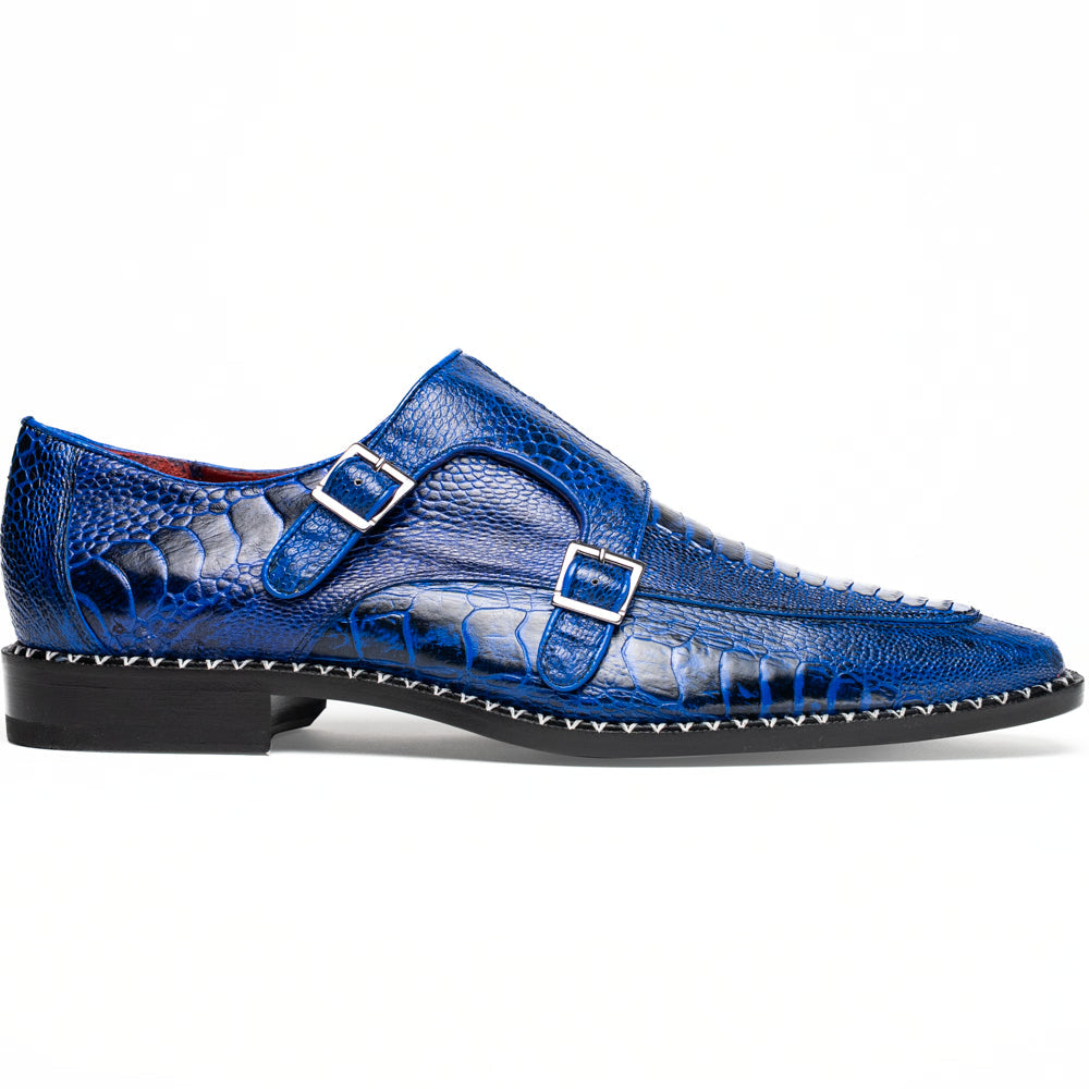 Genuine Ostrich Leg Double Monk Strap Shoes Napoli Electric Blue
