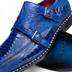 Genuine Ostrich Leg Double Monk Strap Shoes Napoli Electric Blue