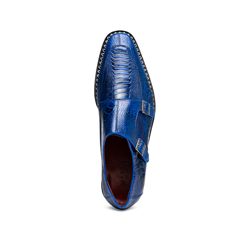 Genuine Ostrich Leg Double Monk Strap Shoes Napoli Electric Blue