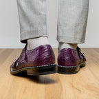 Genuine Ostrich Leg Double Monk Strap Shoes Napoli Purple