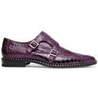 Genuine Ostrich Leg Double Monk Strap Shoes Napoli Purple