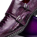 Genuine Ostrich Leg Double Monk Strap Shoes Napoli Purple