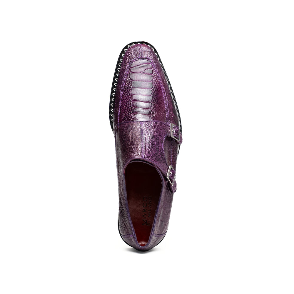 Genuine Ostrich Leg Double Monk Strap Shoes Napoli Purple