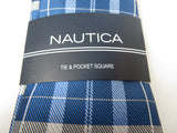 Men's  Nautica Tie and Hankie Set Woven Silky Feel #Nautica-5 Blue Checkers