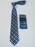 Men's  Nautica Tie and Hankie Set Woven Silky Feel #Nautica-5 Blue Checkers