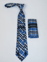 Men's  Nautica Tie and Hankie Set Woven Silky Feel #Nautica-5 Blue Checkers