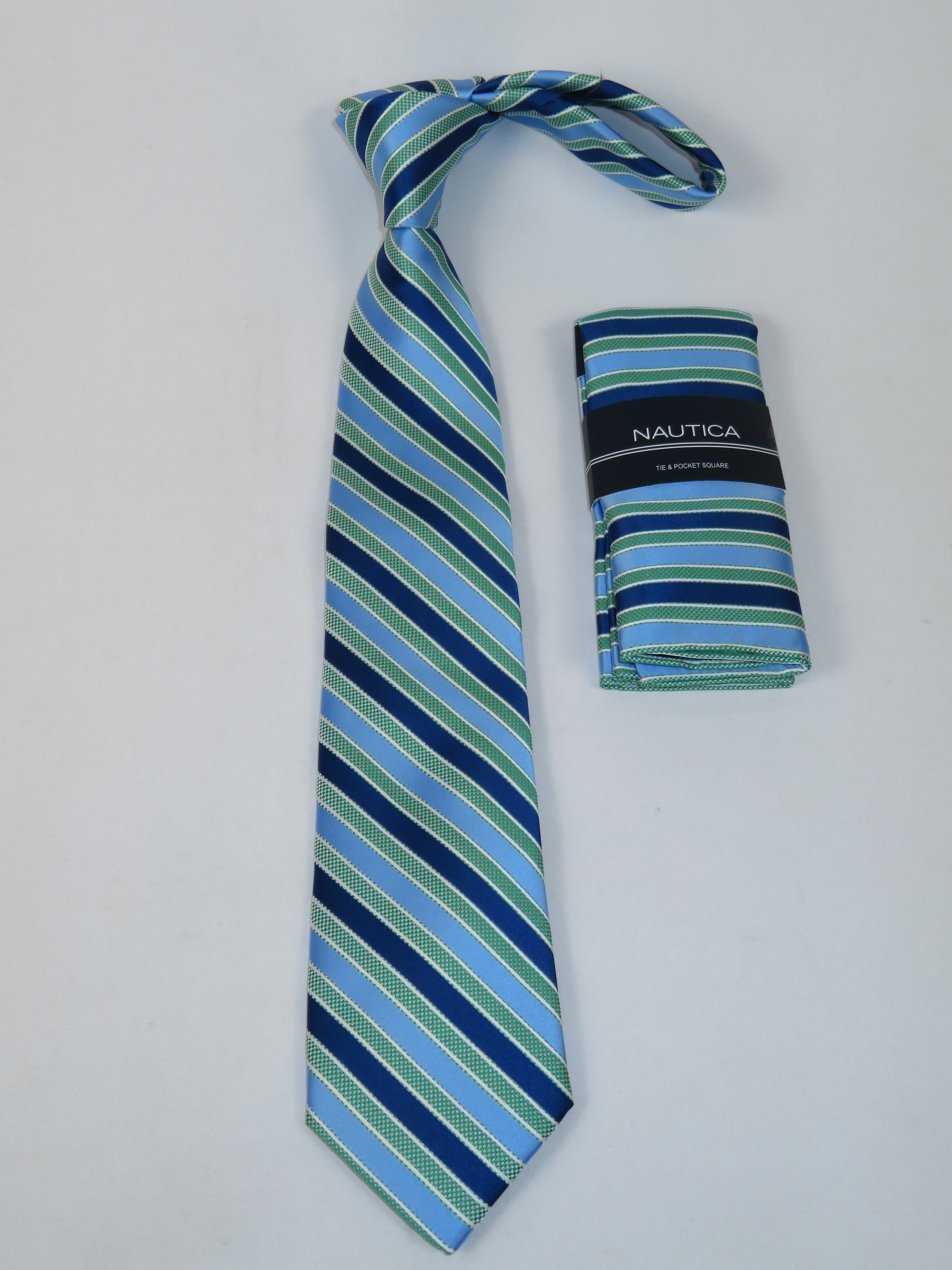 Men's  Nautica Tie and Hankie Set Woven Silky Feel #Nautica-7 Green Blue