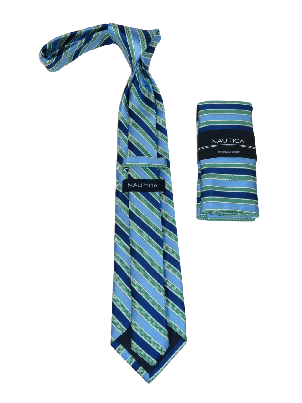 Men's  Nautica Tie and Hankie Set Woven Silky Feel #Nautica-7 Green Blue