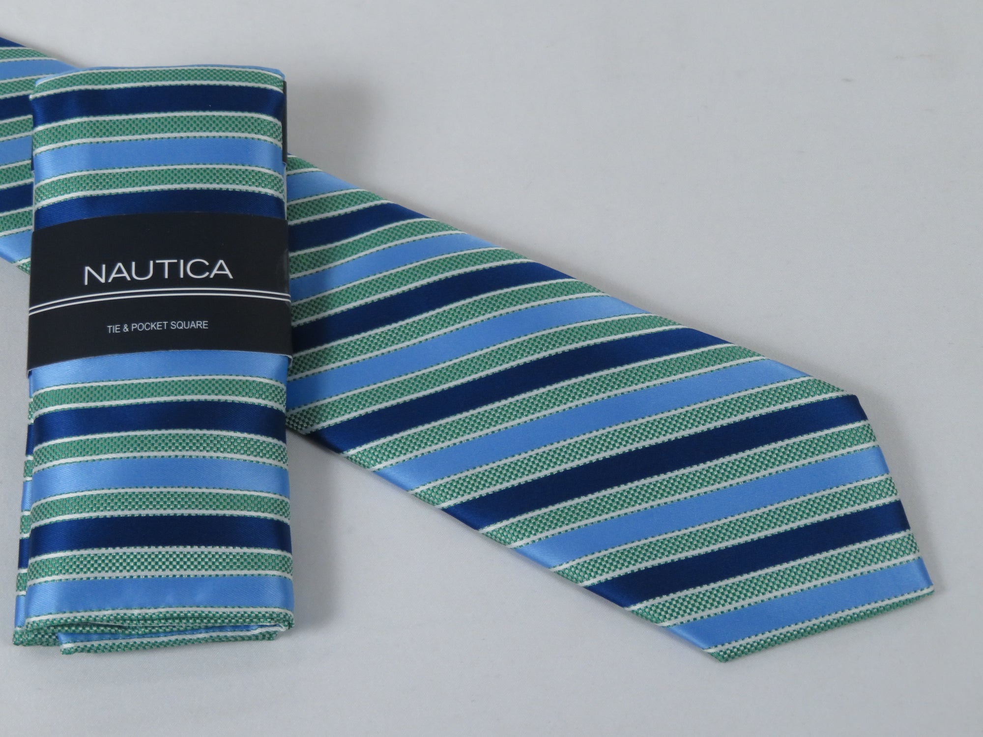 Men's  Nautica Tie and Hankie Set Woven Silky Feel #Nautica-7 Green Blue