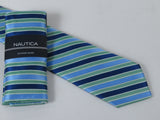 Men's  Nautica Tie and Hankie Set Woven Silky Feel #Nautica-7 Green Blue