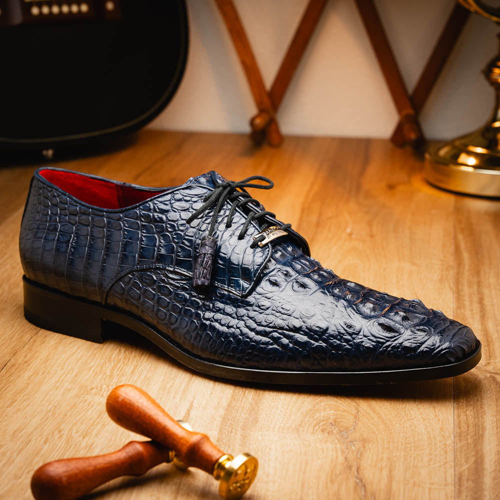 Marco Di Milano genuine Premium Nile Crocodile Skin Shoes, Italian leather Nilo Navy