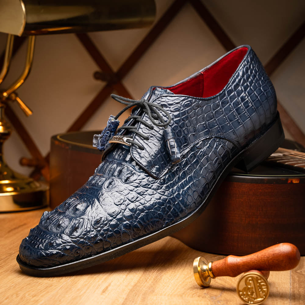 Marco Di Milano genuine Premium Nile Crocodile Skin Shoes, Italian leather Nilo Navy