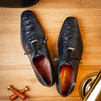 Marco Di Milano genuine Premium Nile Crocodile Skin Shoes, Italian leather Nilo Navy