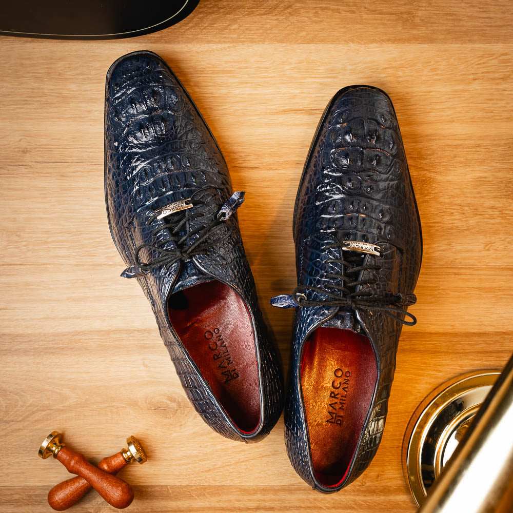 Marco Di Milano genuine Premium Nile Crocodile Skin Shoes, Italian leather Nilo Navy