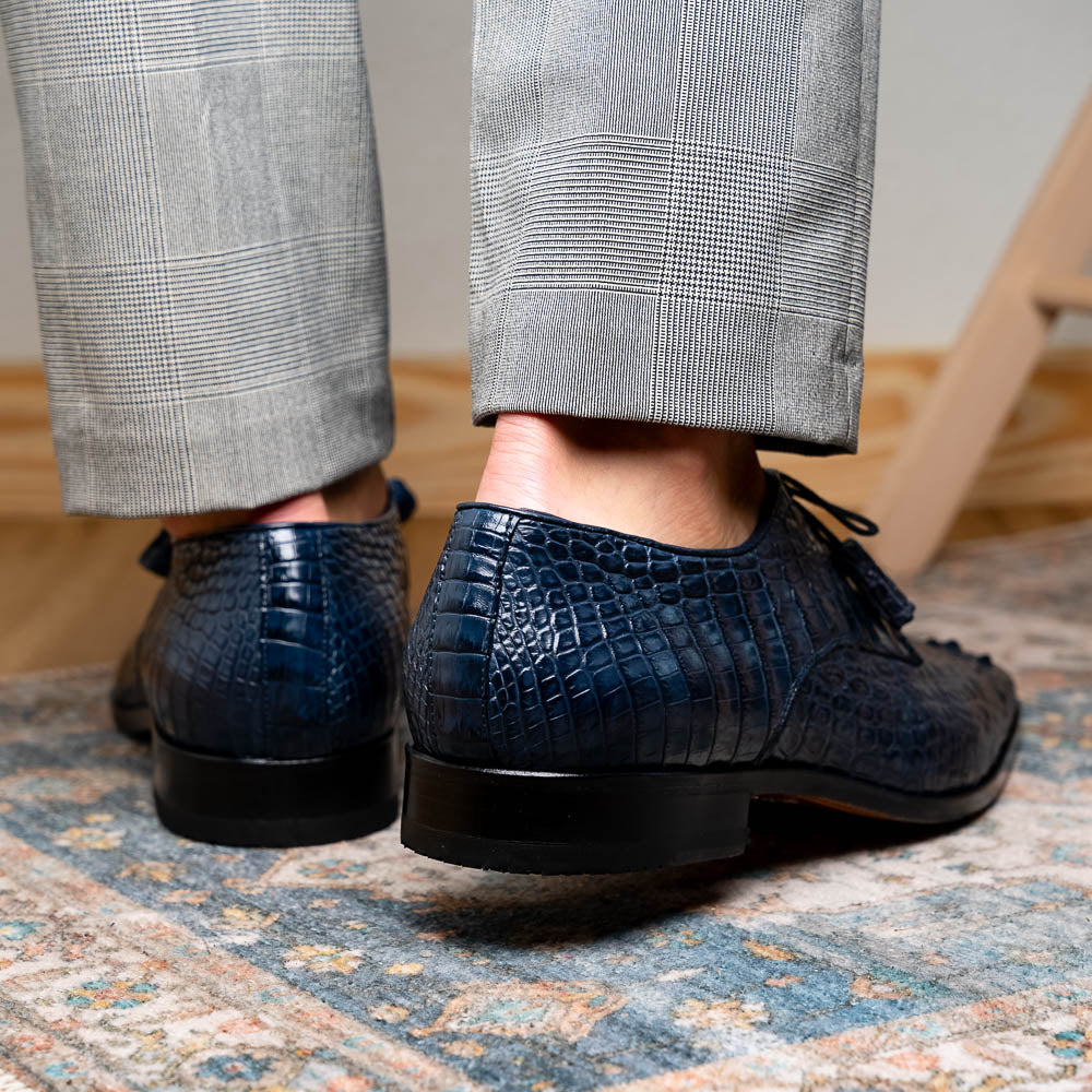 Marco Di Milano genuine Premium Nile Crocodile Skin Shoes, Italian leather Nilo Navy