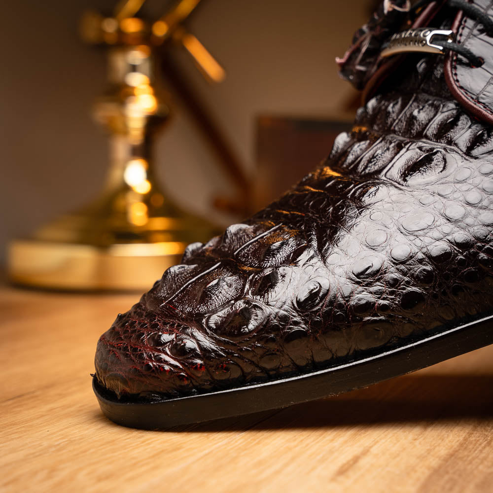 Men's Shoes genuine Premium Nile Crocodile Skin, Italian Finished-Tan leather Nilo Wine