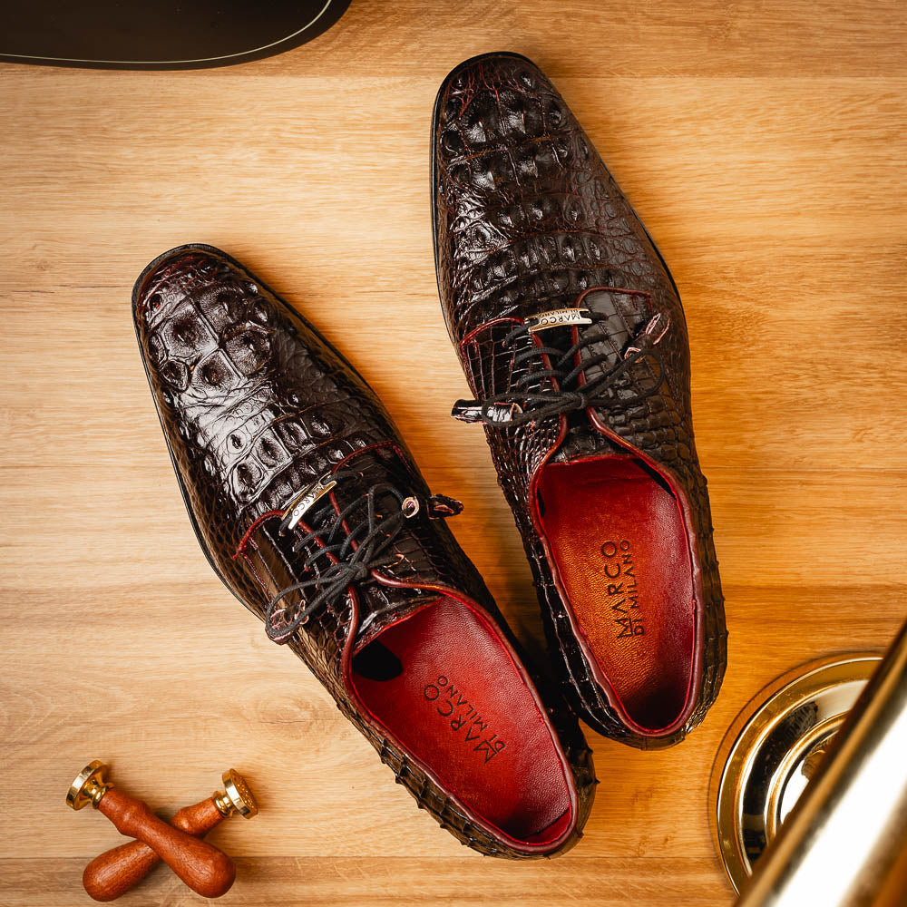 Men's Shoes genuine Premium Nile Crocodile Skin, Italian Finished-Tan leather Nilo Wine