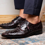 Men's Shoes genuine Premium Nile Crocodile Skin, Italian Finished-Tan leather Nilo Wine