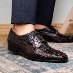 Men's Shoes genuine Premium Nile Crocodile Skin, Italian Finished-Tan leather Nilo Wine