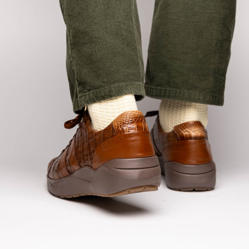 Nino Bay Genuine Caiman crocodile Fashion Sneaker Brown Apache