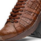 Nino Bay Genuine Caiman crocodile Fashion Sneaker Brown Apache