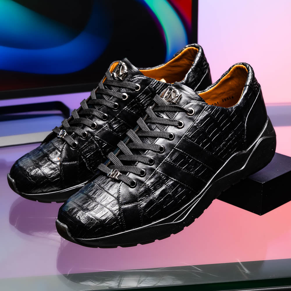 Nino Men'sGenuine Caiman Crocodile Fashion Sneaker  Black