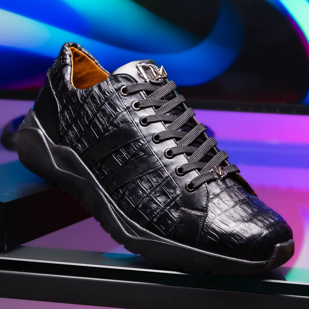 Nino Men'sGenuine Caiman Crocodile Fashion Sneaker  Black