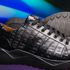 Nino Men'sGenuine Caiman Crocodile Fashion Sneaker  Black