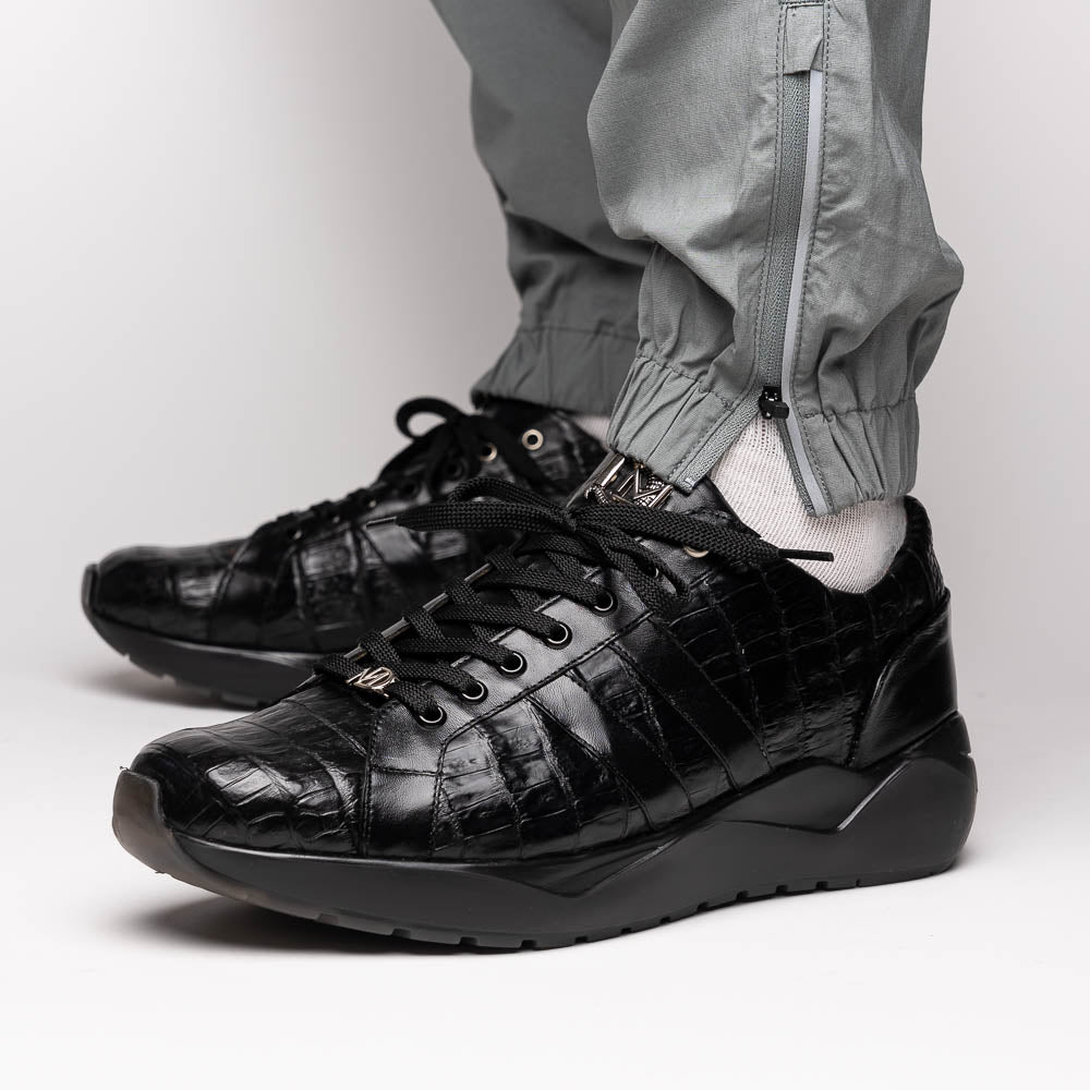 Nino Men'sGenuine Caiman Crocodile Fashion Sneaker  Black