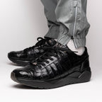 Nino Men'sGenuine Caiman Crocodile Fashion Sneaker  Black