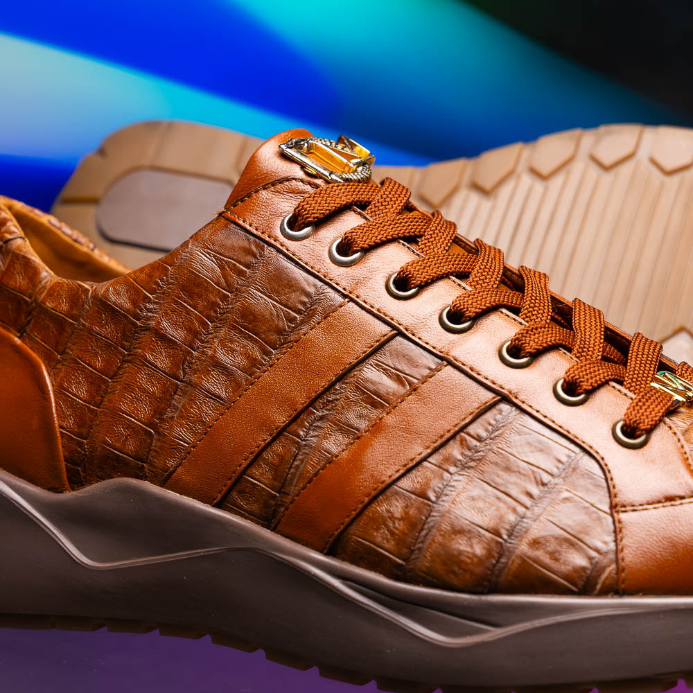 Nino Bay Genuine Caiman crocodile Fashion Sneaker Brown Apache