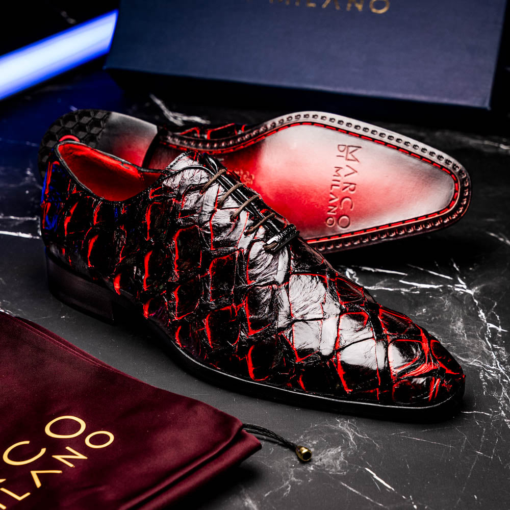 Marco Di Milano Genuine Pirarucu Exotic Lace-Up Olivieri Blackcherry
