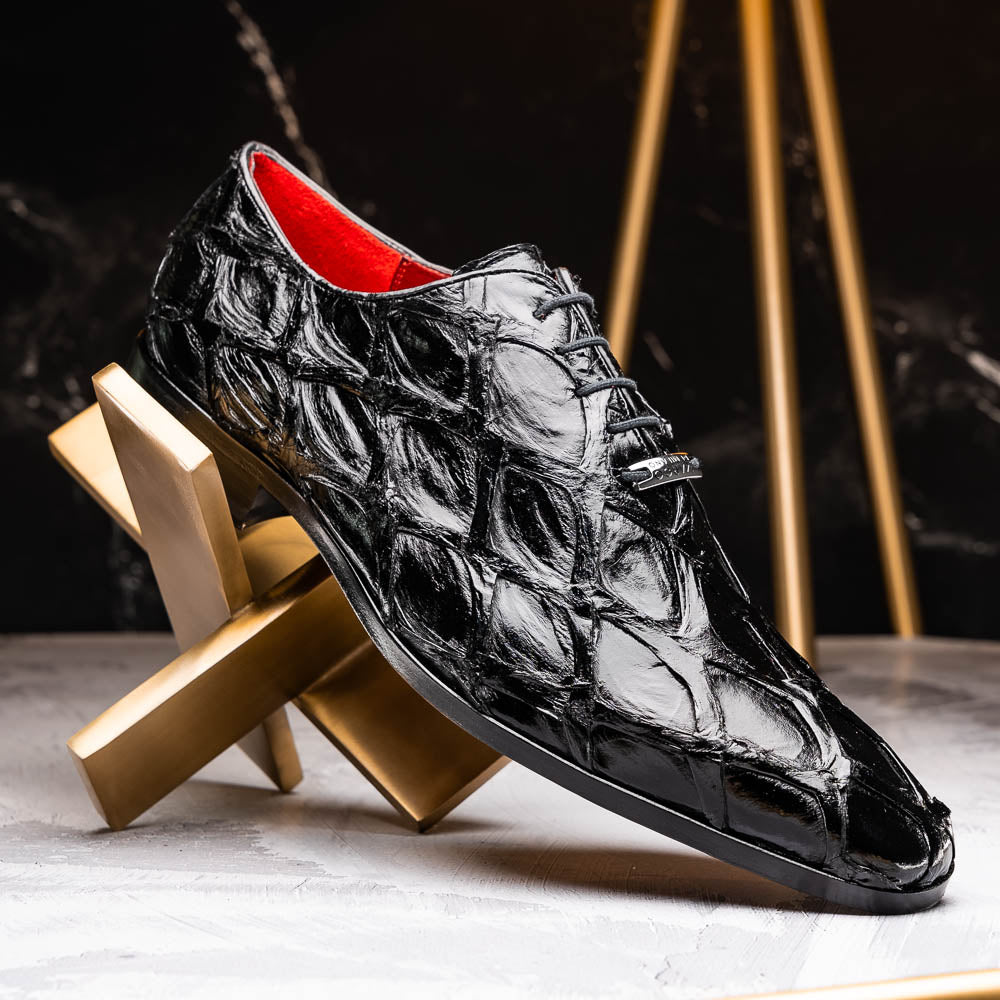 Marco Di Milano Genuine Pirarucu Exotic Lace-Up Oxford Shoes Olivieri Black