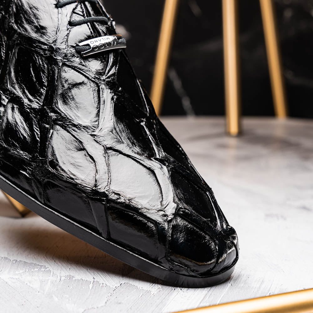 Marco Di Milano Genuine Pirarucu Exotic Lace-Up Oxford Shoes Olivieri Black