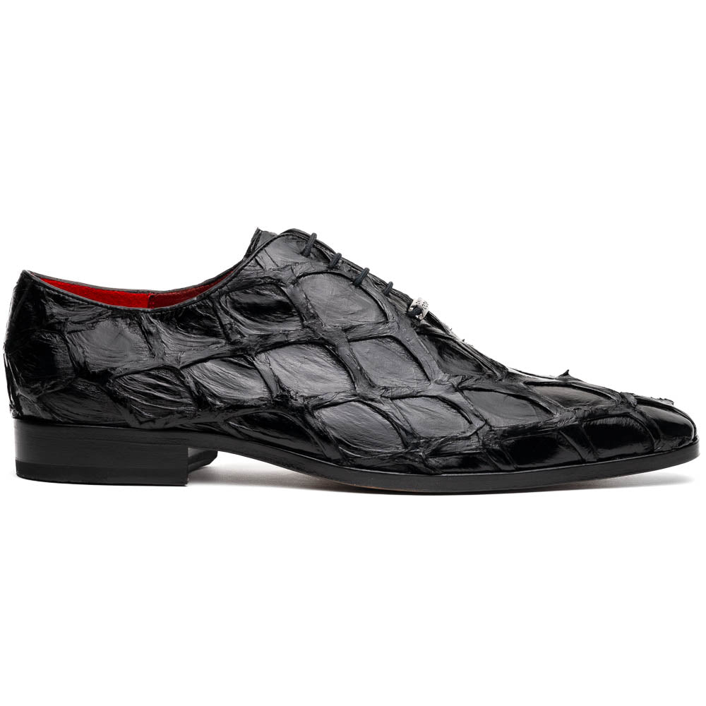 Marco Di Milano Genuine Pirarucu Exotic Lace-Up Oxford Shoes Olivieri Black