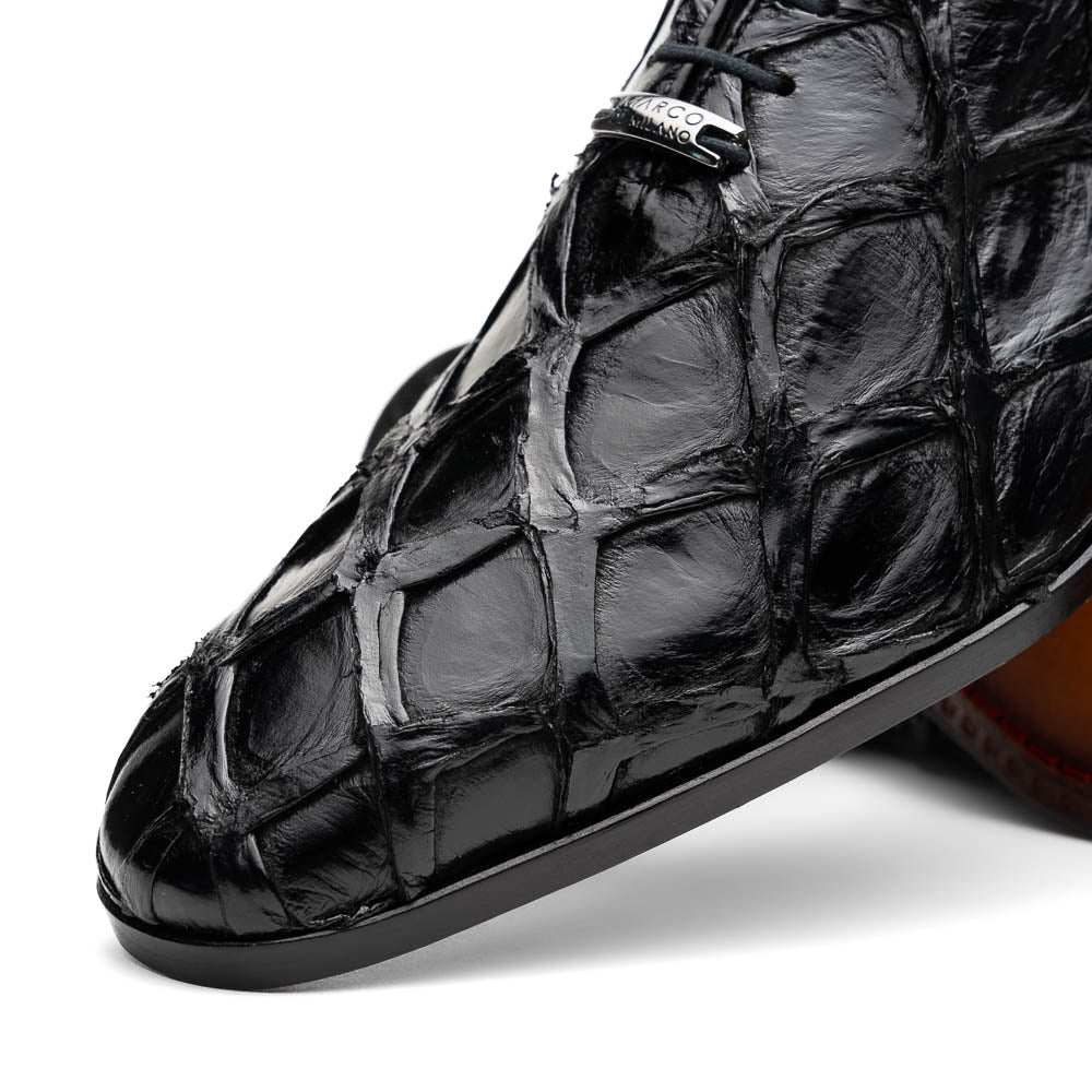 Marco Di Milano Genuine Pirarucu Exotic Lace-Up Oxford Shoes Olivieri Black