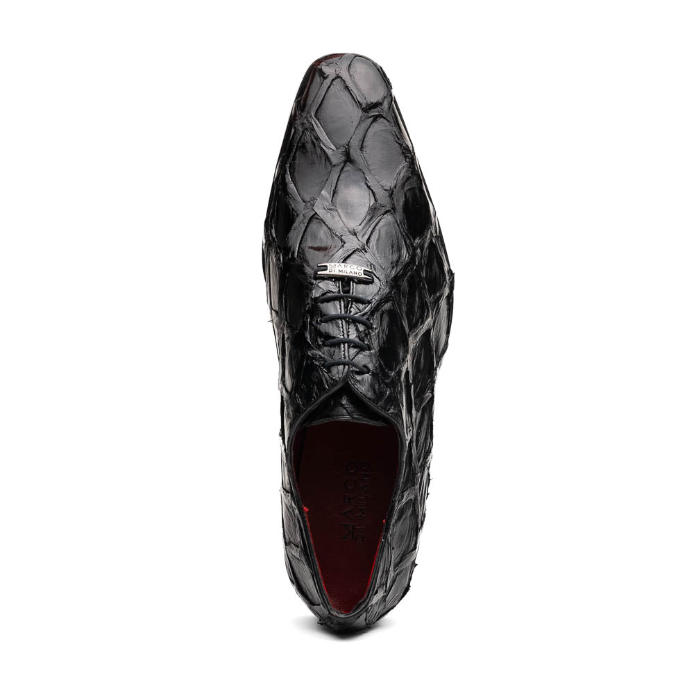 Marco Di Milano Genuine Pirarucu Exotic Lace-Up Oxford Shoes Olivieri Black