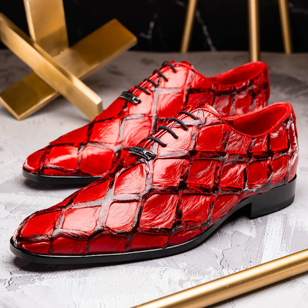 Olivieri Genuine Pirarucu Exotic Lace up Oxford Shoes Red