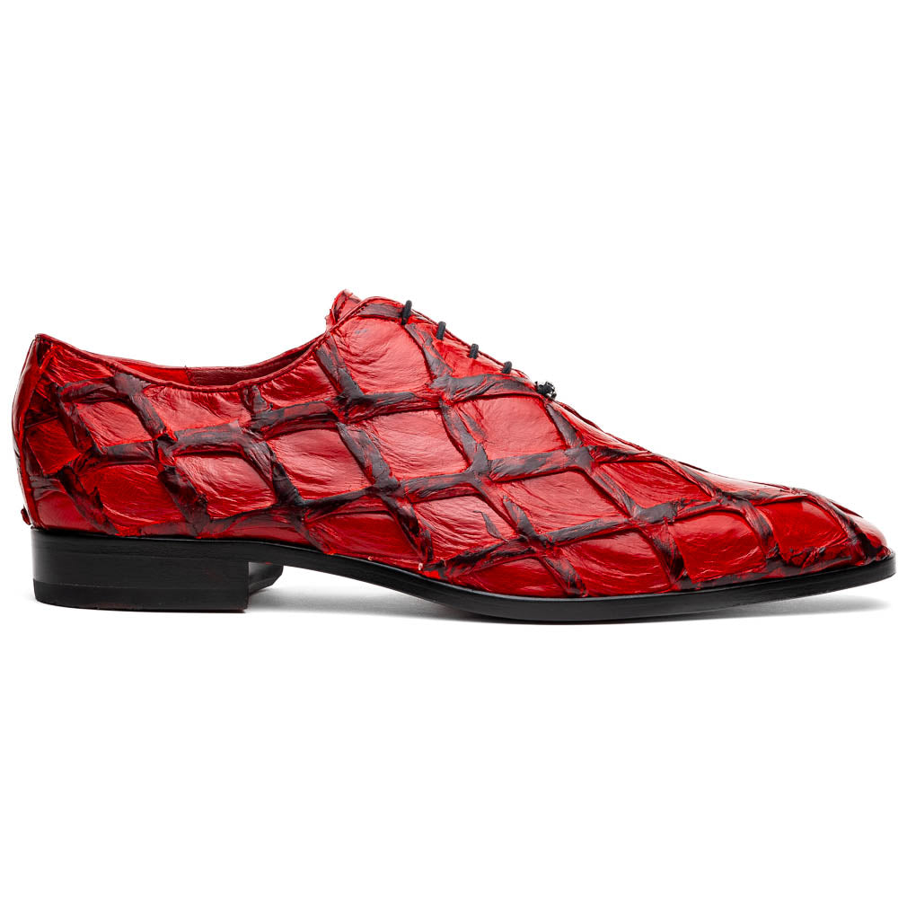 Olivieri Genuine Pirarucu Exotic Lace up Oxford Shoes Red