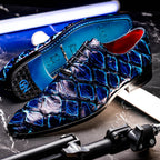 Marco Di Milano Genuine Pirarucu Exotic Lace-Up Shoes Olivieri Royal Blue