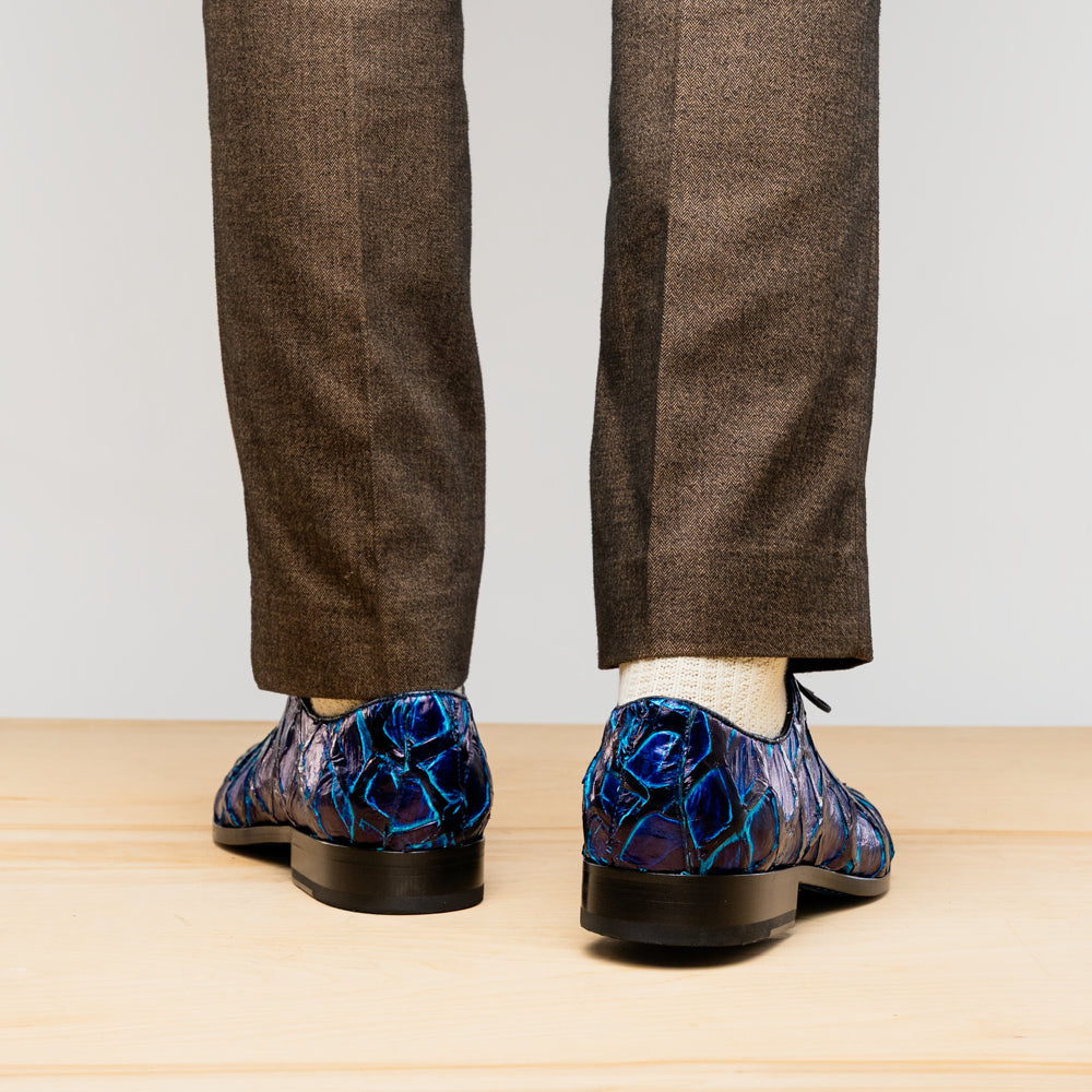 Marco Di Milano Genuine Pirarucu Exotic Lace-Up Shoes Olivieri Royal Blue